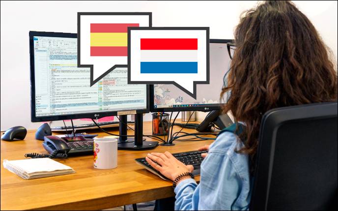 Traductor de Holandés trabajando en la traducción de Español a Holandés de un documento. 